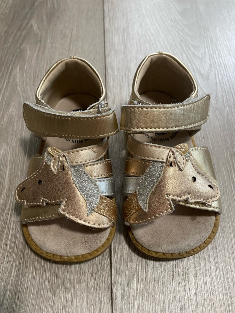 Girls' Sz 6 Gold Unicorn Leather-Strap Sandals Live & Luca Slip On Fancy Cute